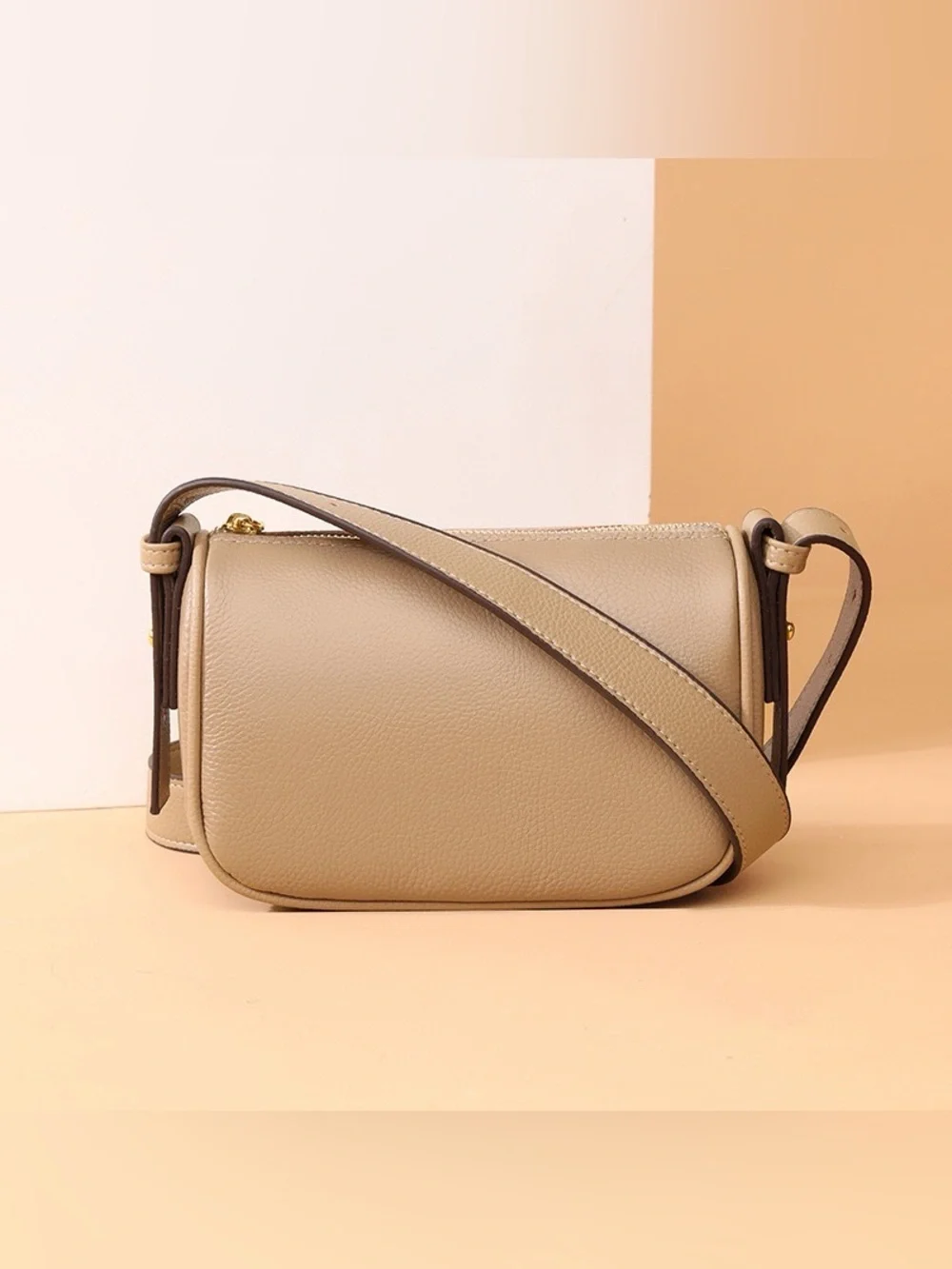Genuine Leather Crossbody Bag in Khaki- Minimalist Women's Shoulder Bag